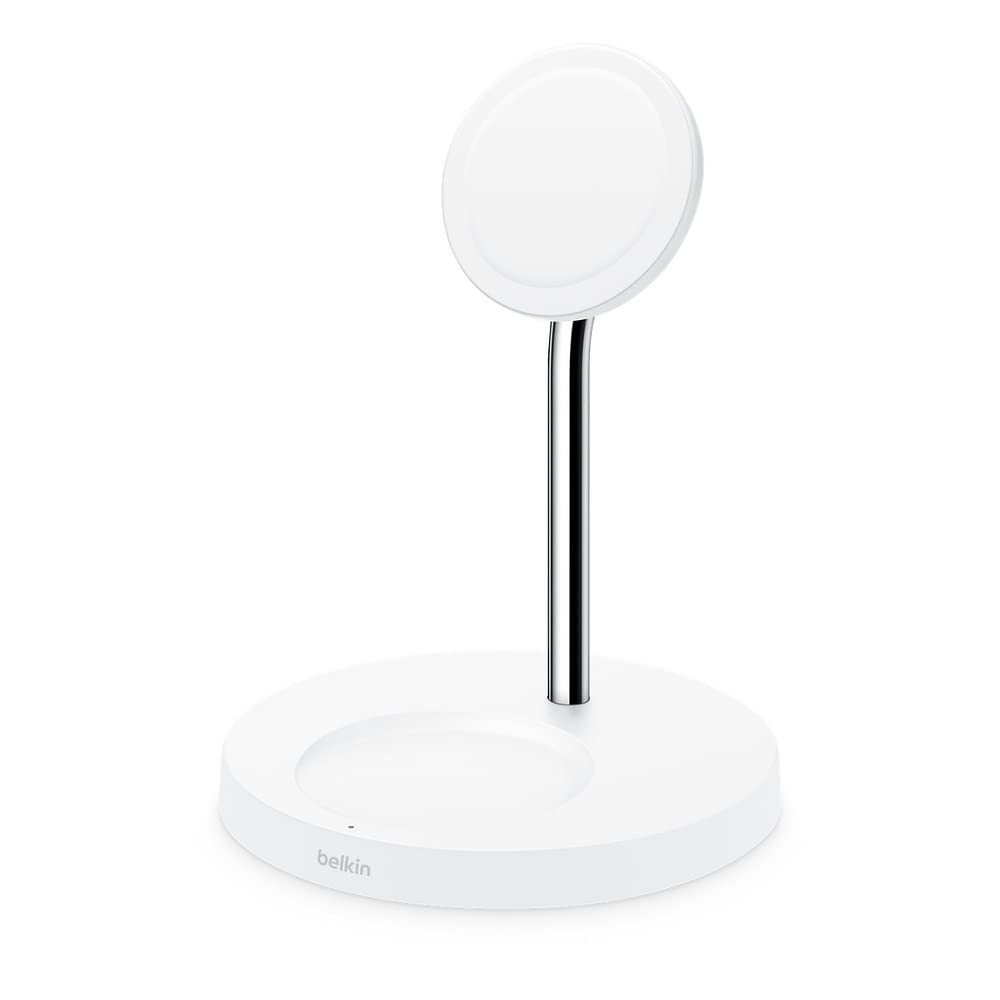 Belkin BOOSTCHARGE PRO 2-in-1 Wireless Charger Stand with MagSafe - White (Certified Refurbished)