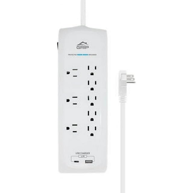 GRiP 8 Outlet Surge Protector w/USB & USB-C Ports and Flat Plug - White (New)