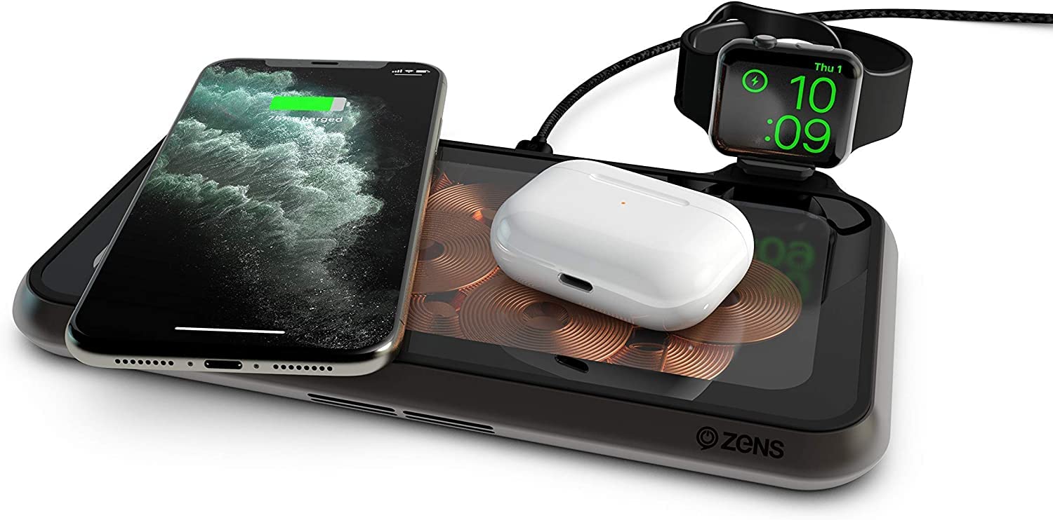 ZENS Liberty 16 Coil Dual Wireless Charging Pad with Glass Surface - Clear Black (Pre-Owned)