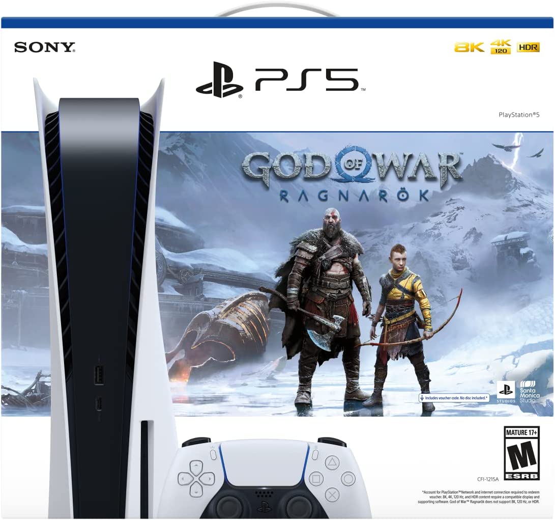Sony PlayStation 5 Console, 825GB Disc Edition - God of War Ragnarök Bundle (Renewed)