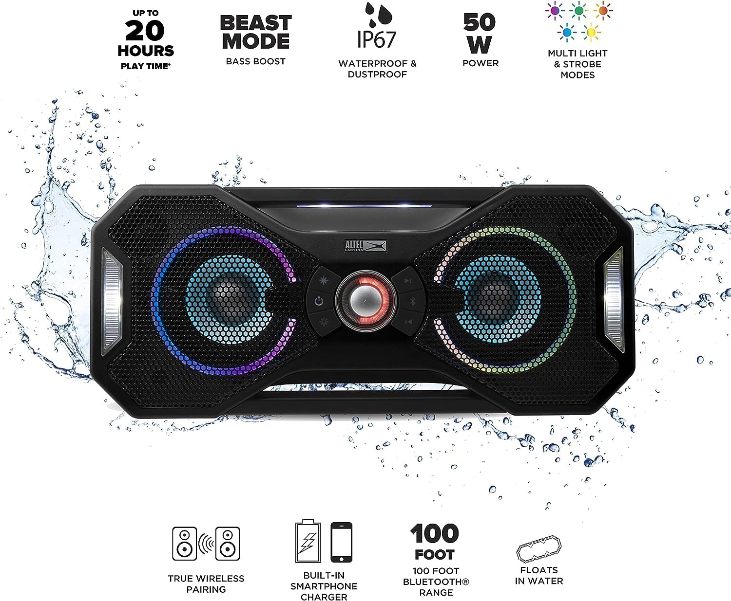Altec Lansing Mix 2.0 Waterproof Bluetooth Speaker with Strong Bass - Steel Gray (New)