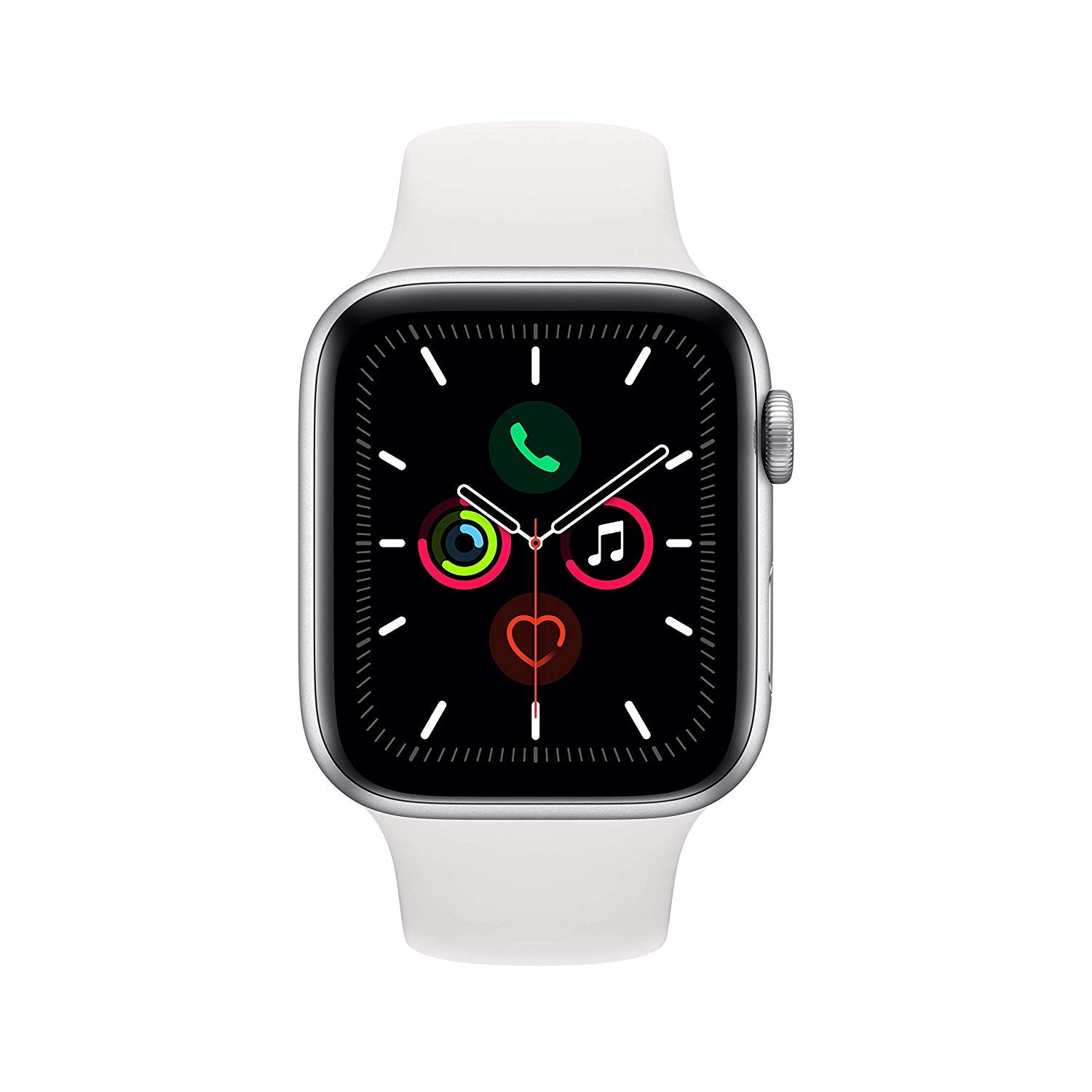 Apple Watch Series 5 GPS w/ 44MM Silver Aluminum Case & White Sport Band (Renewed)