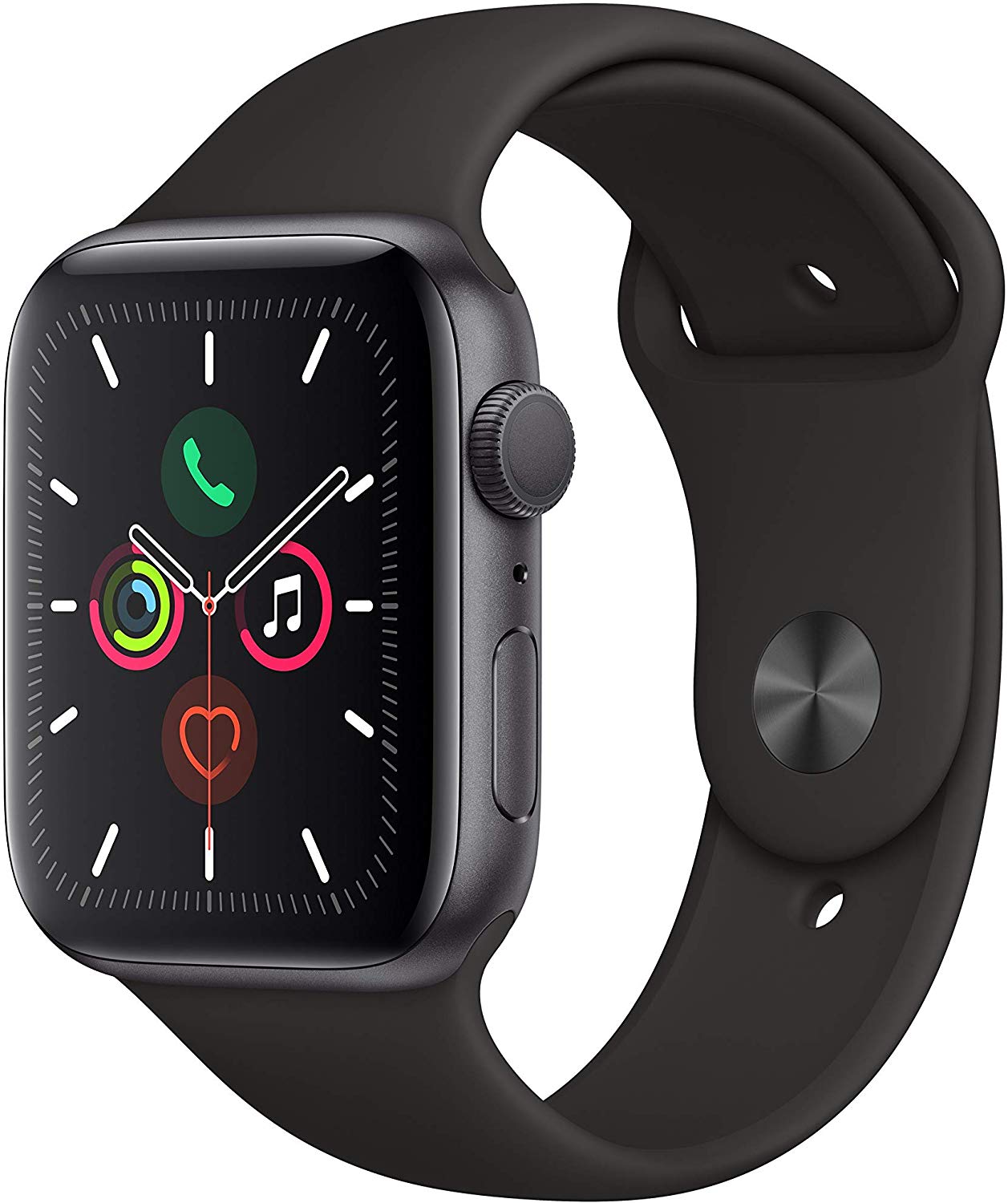 Apple Watch Series 5 GPS w/ 44MM Space Gray Aluminum Case & Black Sport Band (Renewed)
