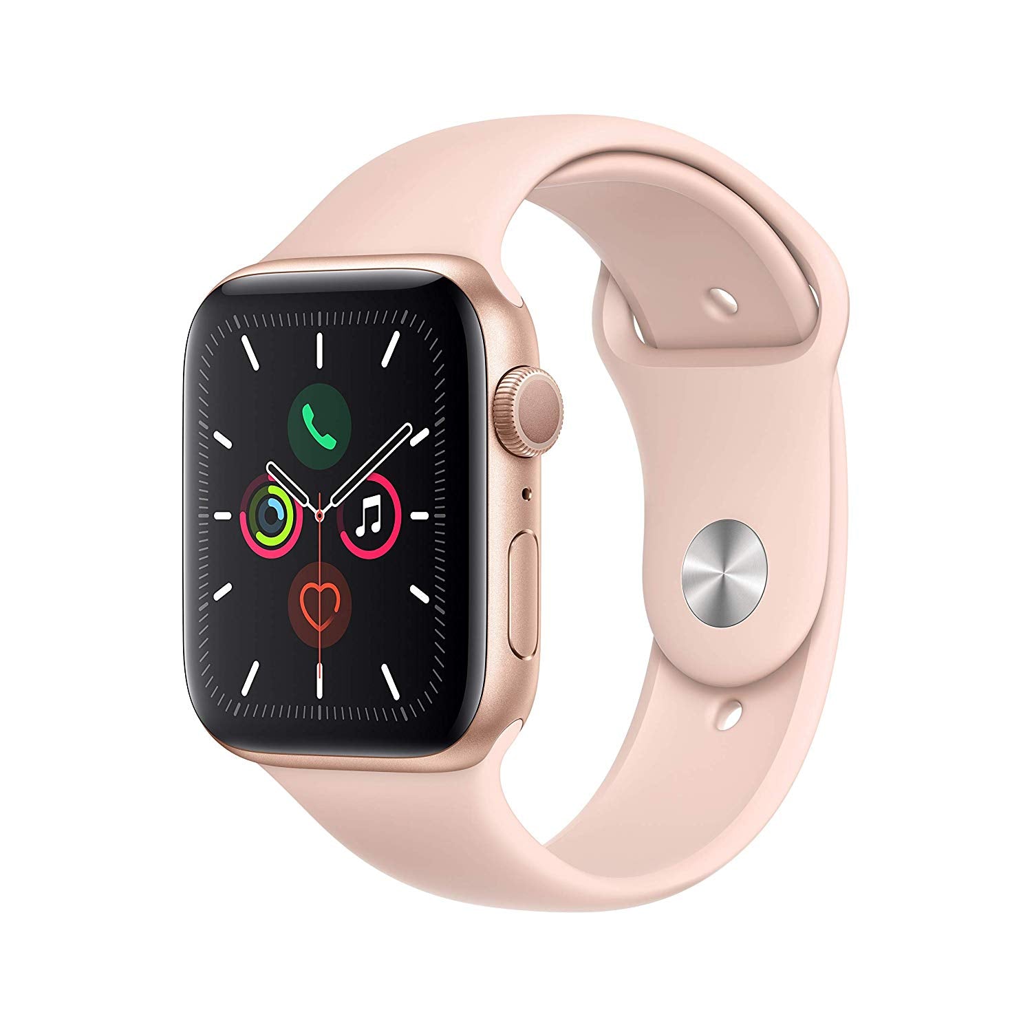 Apple Watch Series 5 GPS w/ 44MM Gold Aluminum Case & Pink Sand Sport Band (Renewed)