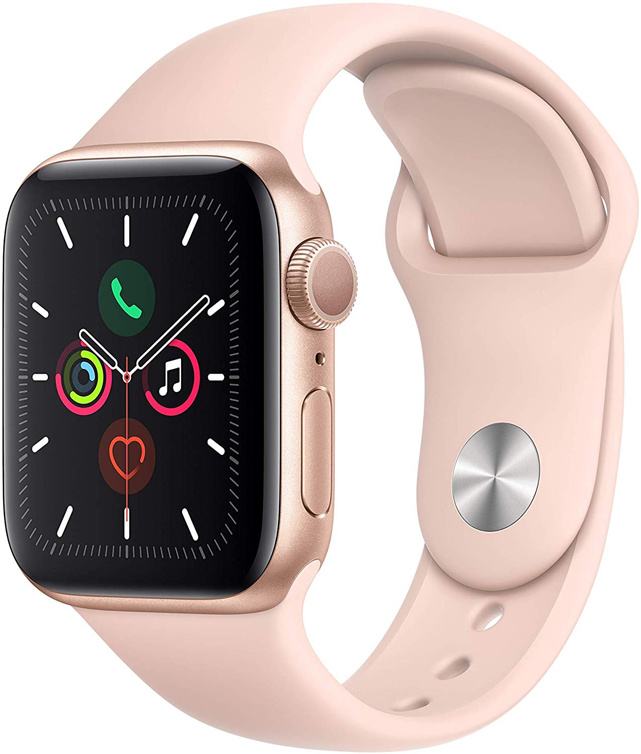 Apple Watch Series 5 GPS w/ 40MM Gold Aluminum Case & Pink Sand Sport Band (Renewed)