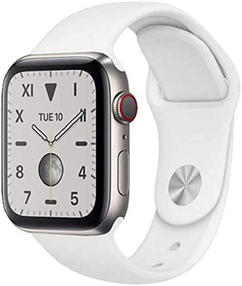 Apple Watch Series 5 GPS+LTE with 44MM Silver Titanium Case & White Sport Band (Certified Refurbished)
