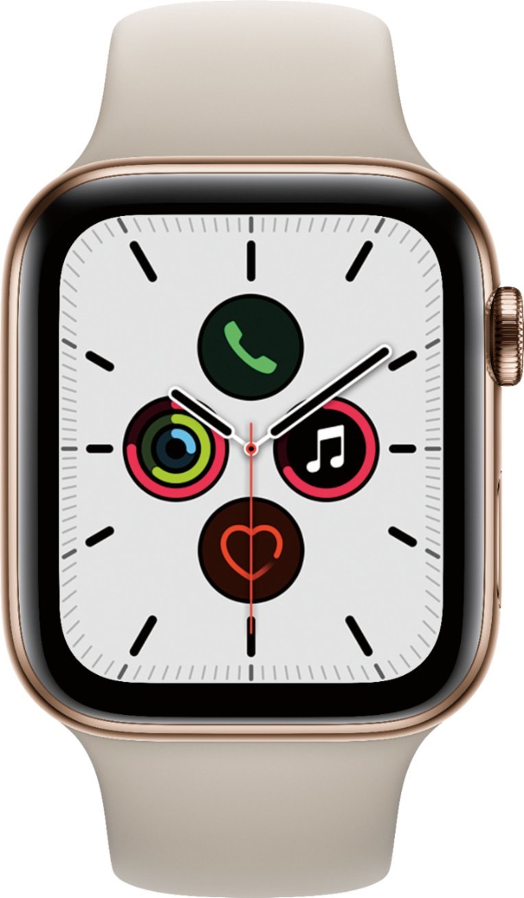 Apple Watch Series 5 (GPS + LTE) 44mm Gold Stainless Steel Case & Stone Sport Band (Renewed)