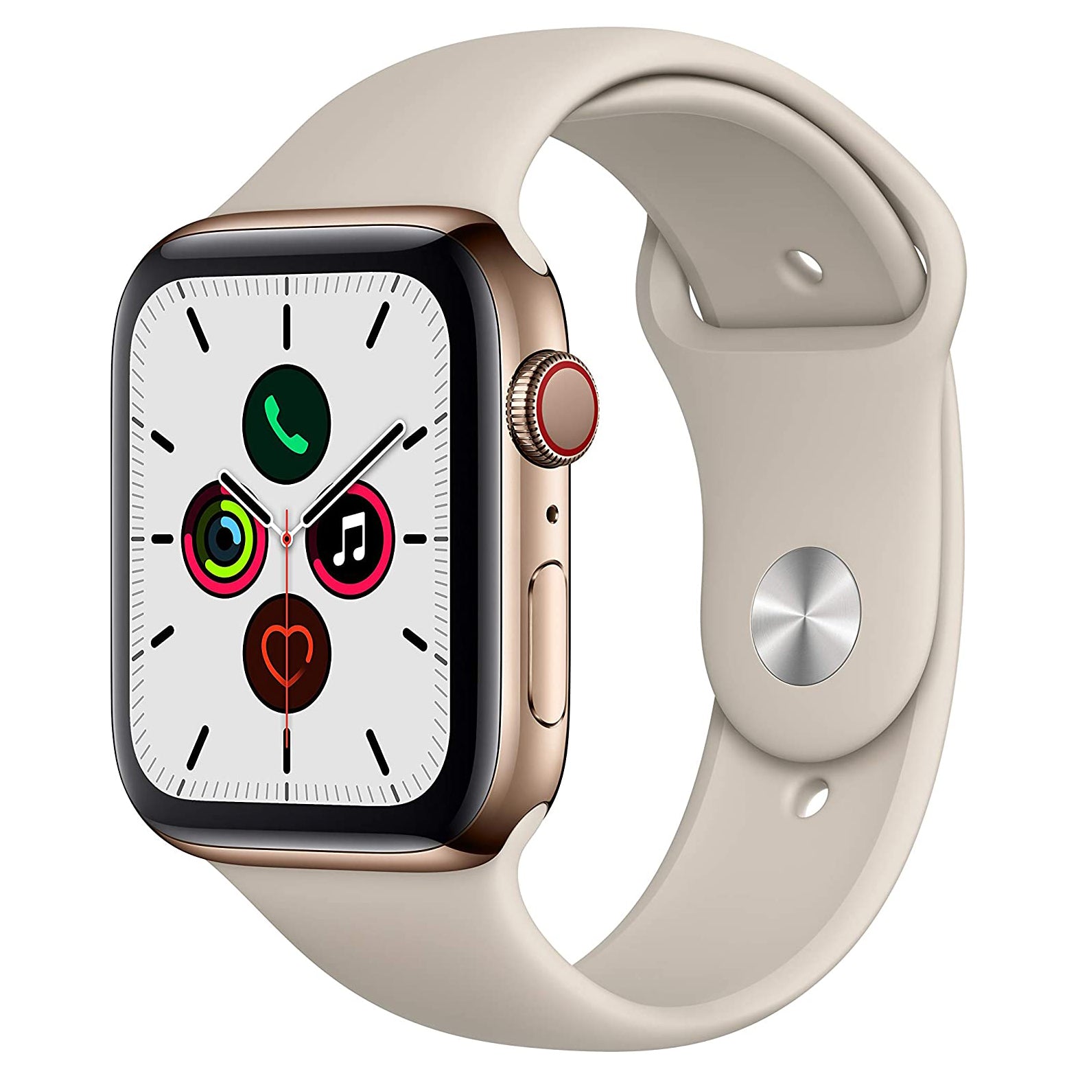 Apple Watch Series 5 (GPS + LTE) 44mm Gold Stainless Steel Case & Stone Sport Band (Certified Refurbished)