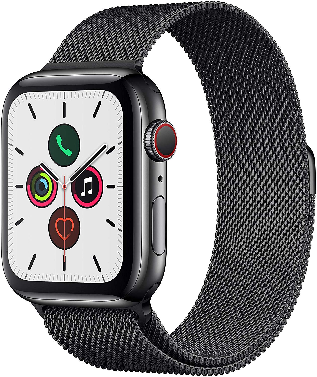 Apple Watch Series 5 (2019) 44mm GPS + Cellular - Black Stainless Case & Black Milanese Loop Band (New)