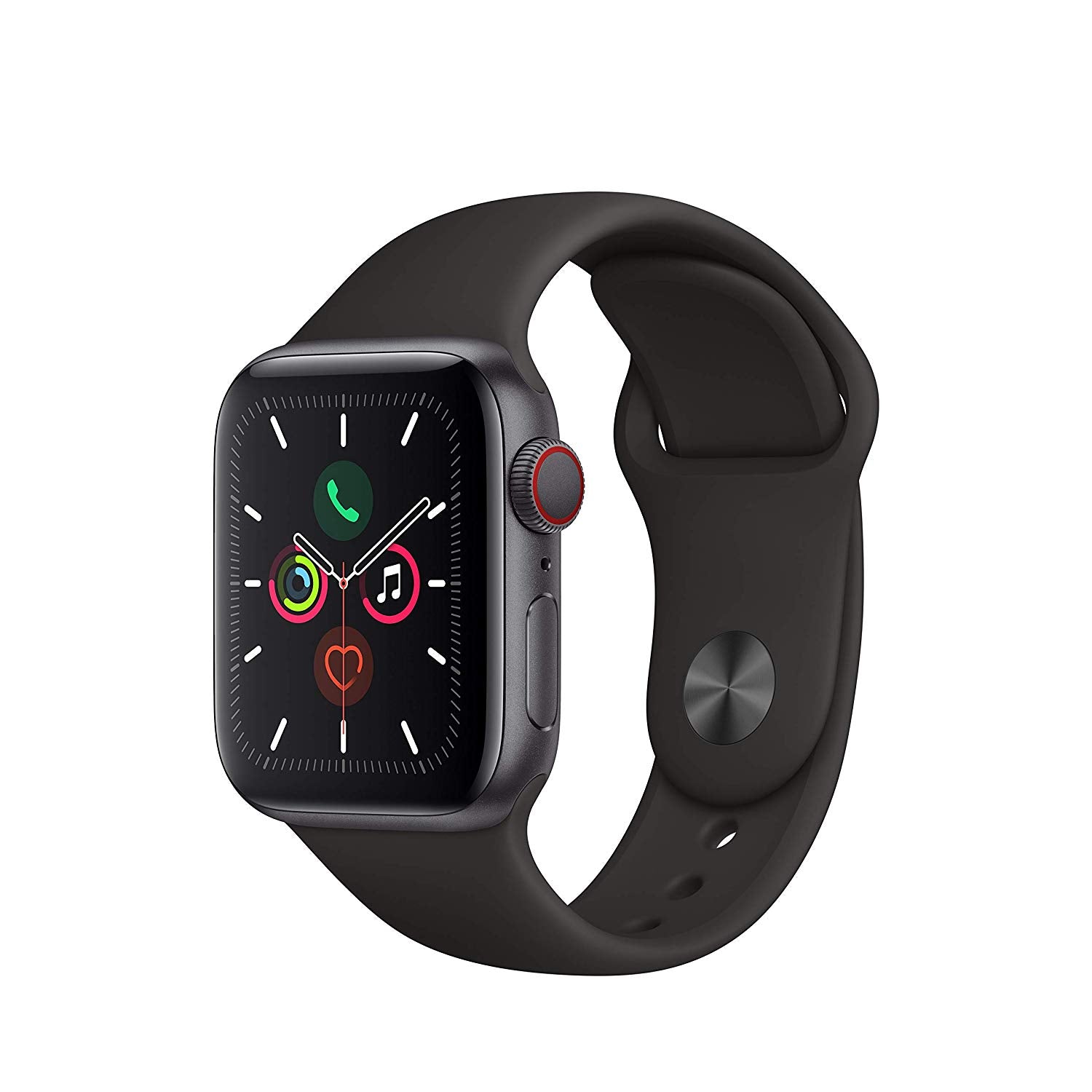Apple Watch Series 5 (GPS + LTE) 40mm Space Gray Aluminum Case & Black Sport Band (Renewed)