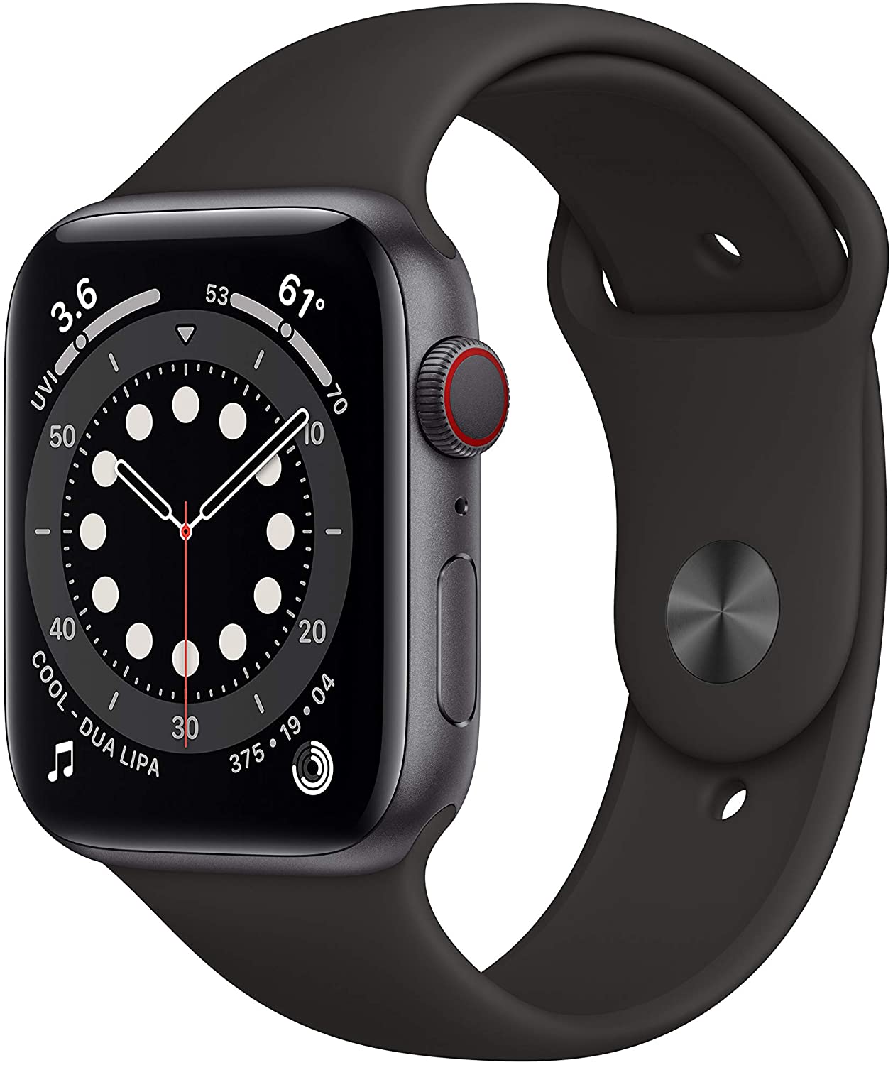 Apple Watch Series 6 (GPS + LTE) 44mm Space Gray Aluminum Case & Black Sport Band (Renewed)