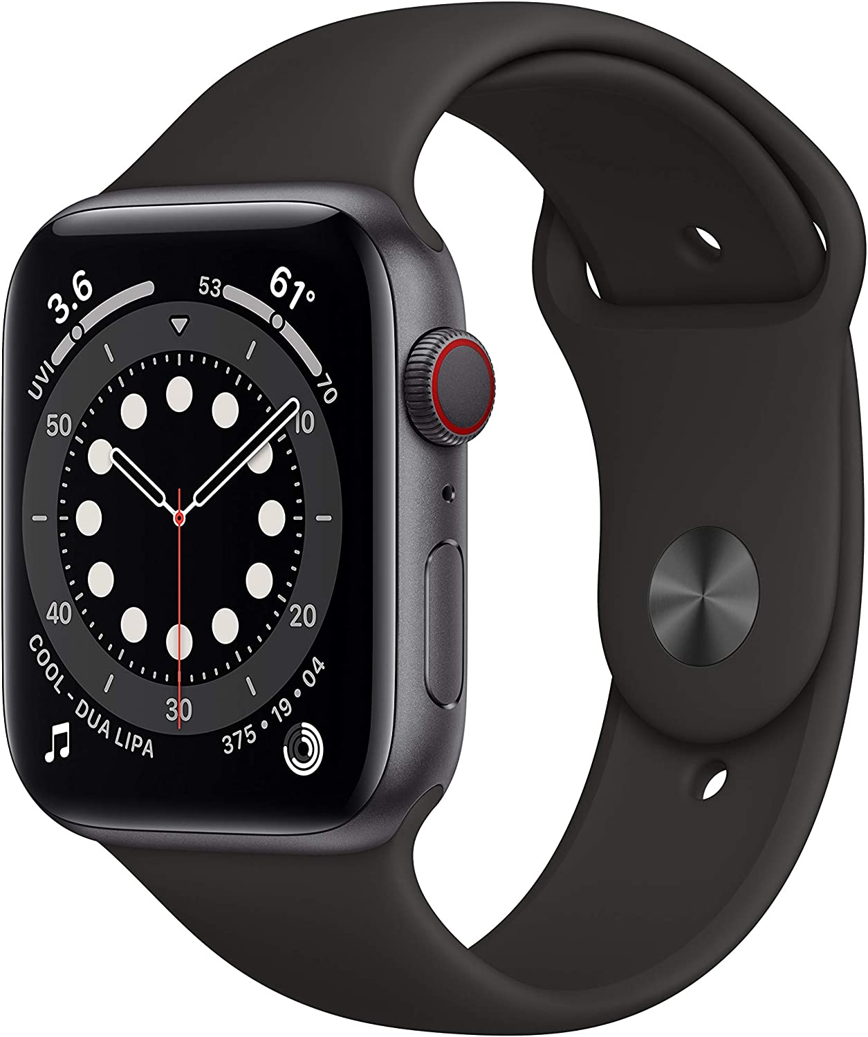 Apple Watch Series 6 GPS+LTE, 44MM Space Black Titanium Case & Black Sport Band (Certified Refurbished)