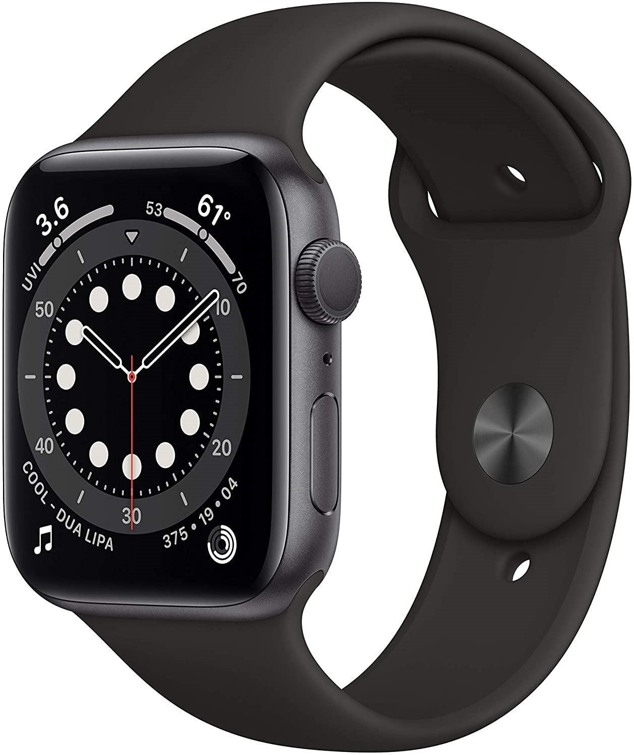 Apple Watch Series 6 GPS w/ 44MM Space Gray Aluminum Case & Black Sport Band (Renewed)