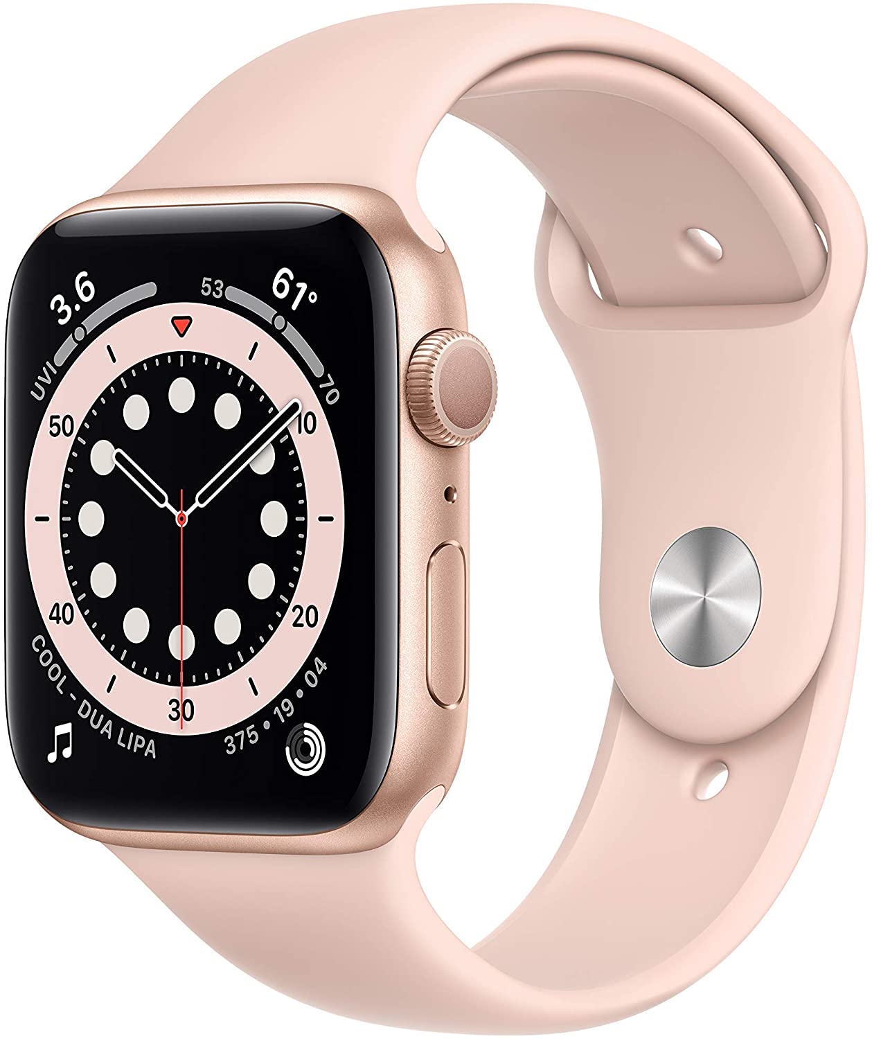 Apple Watch Series 6 GPS w/ 44MM Gold Aluminum Case & Pink Sand Sport Band (Renewed)