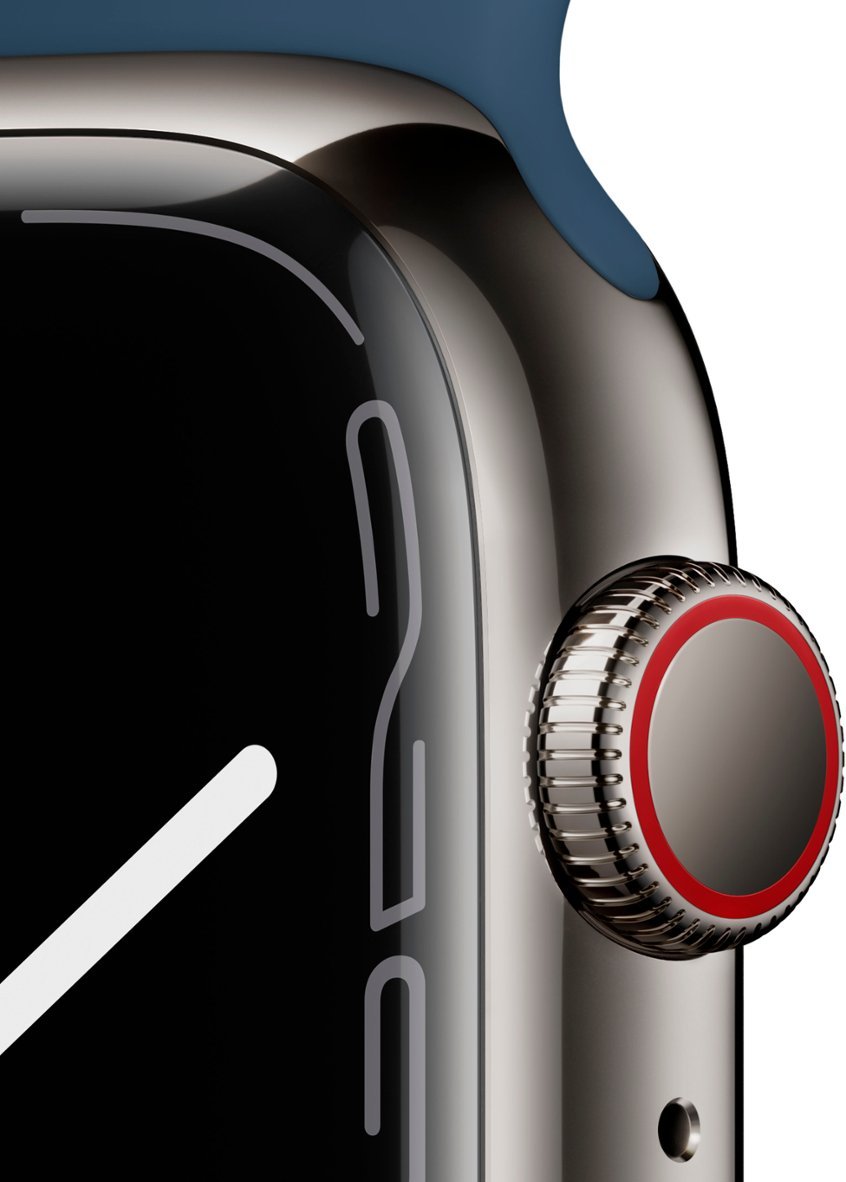 Apple Watch Series 7 (2021) 45mm GPS + Cellular - Graphite Stainless Steel Case & Abyss Blue Sport Band (Renewed)