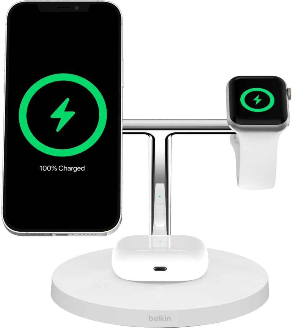 Belkin BOOSTCHARGE PRO 3 in 1 Wireless Charger with MagSafe - White (Certified Refurbished)