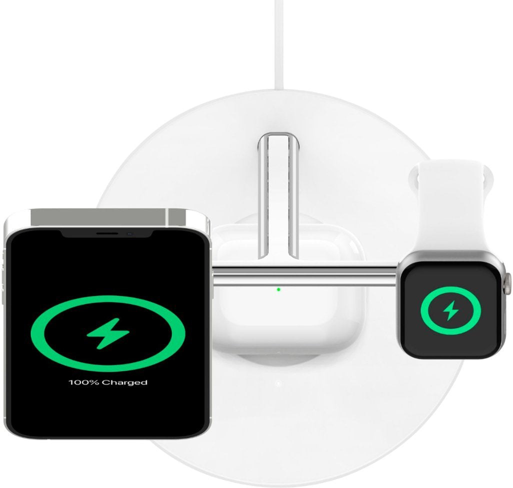 Belkin BOOSTCHARGE PRO 3 in 1 Wireless Charger with MagSafe - White (Certified Refurbished)