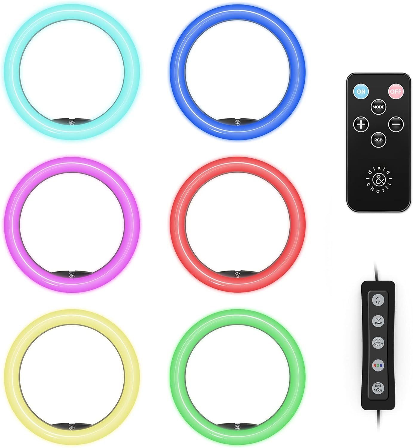 Dixie & Charli 10in Color LED Ring Light w/Stand Phone Holder & Remote - Black (Certified Refurbished)