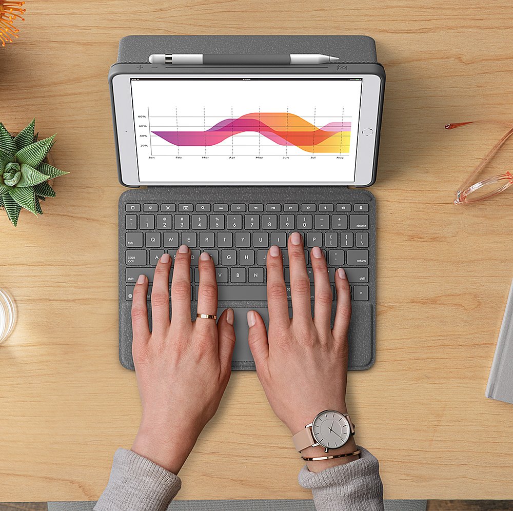 Logitech Slim Combo Touch Keyboard Folio Case for Apple iPad 10.2" (7th, 8th & 9th Gen)- Gray (Renewed)