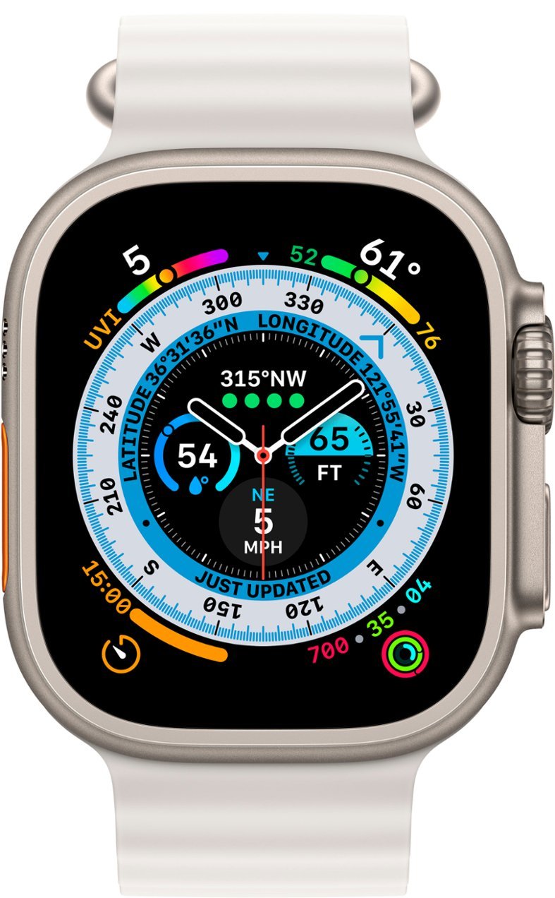 Apple Watch Series Ultra - Titanium Case w/ White Ocean Band, Unlocked, 49mm - Renewed