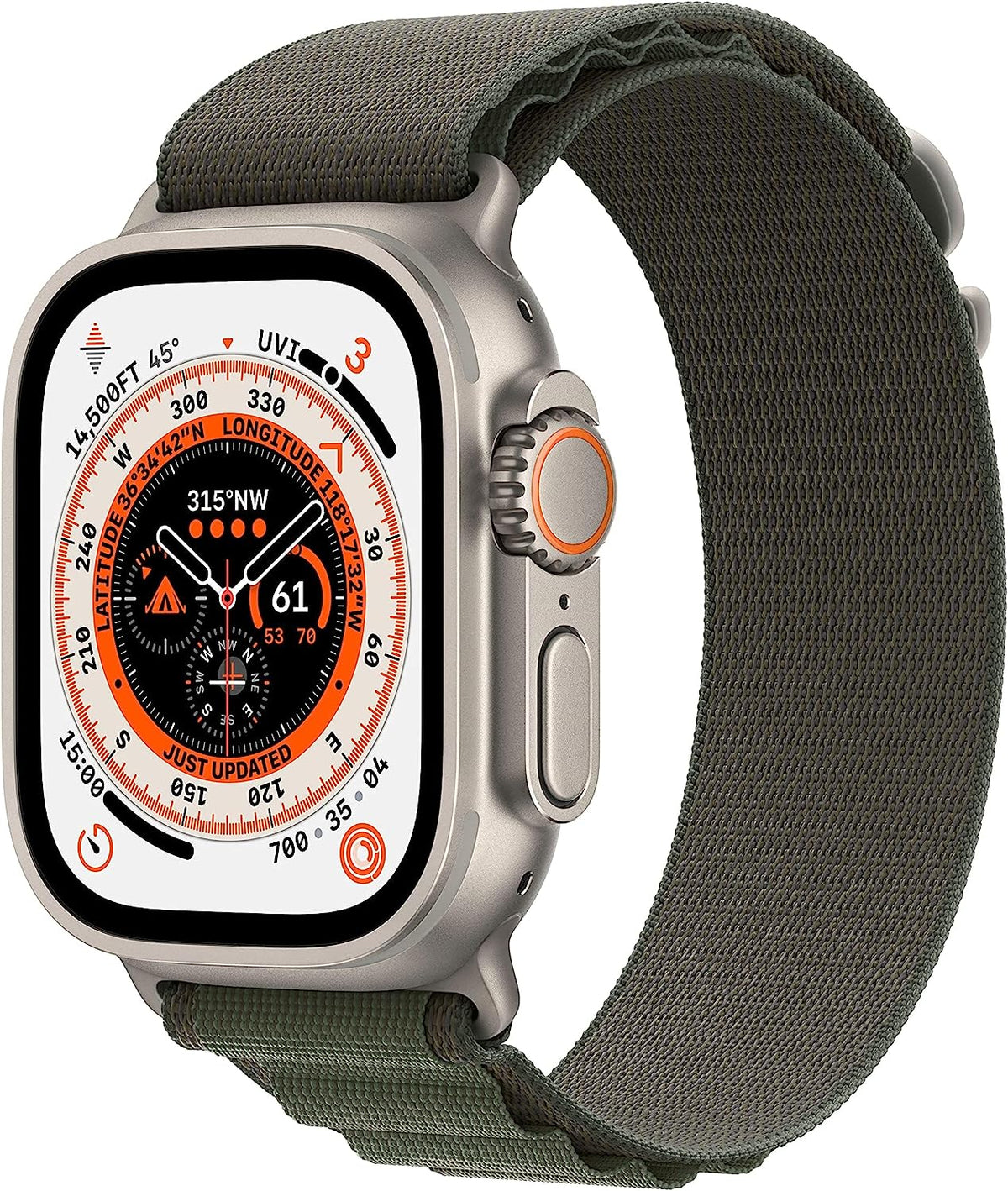 Apple Watch Series Ultra - Titanium Case w/ Large Green Alpine Loop Band, Unlocked, 49mm - Renewed