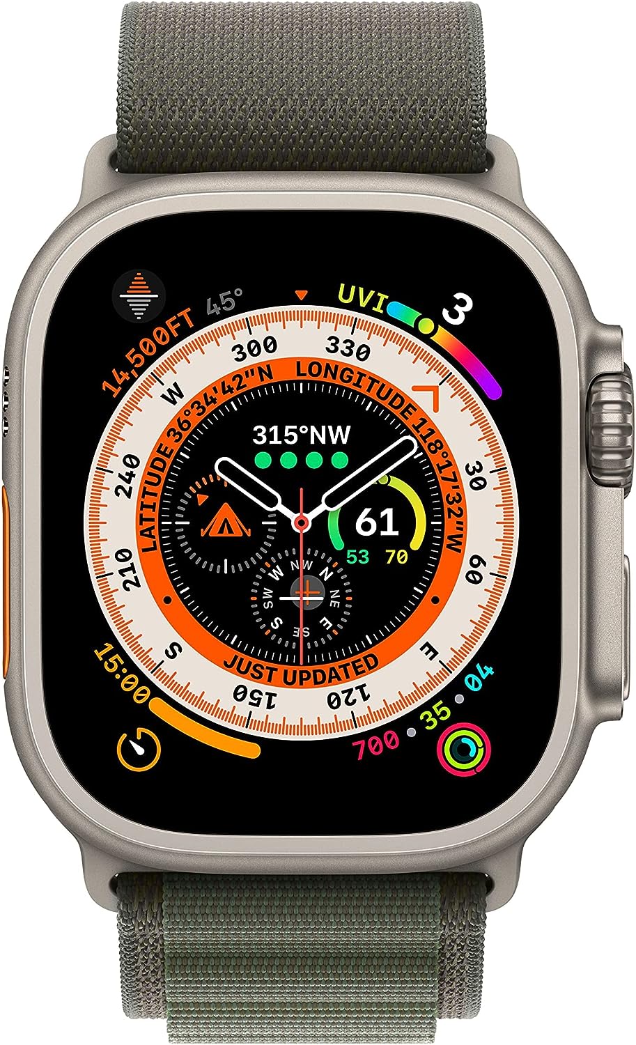 Apple Watch Series Ultra - Titanium Case w/ Large Green Alpine Loop Band, Unlocked, 49mm - Renewed