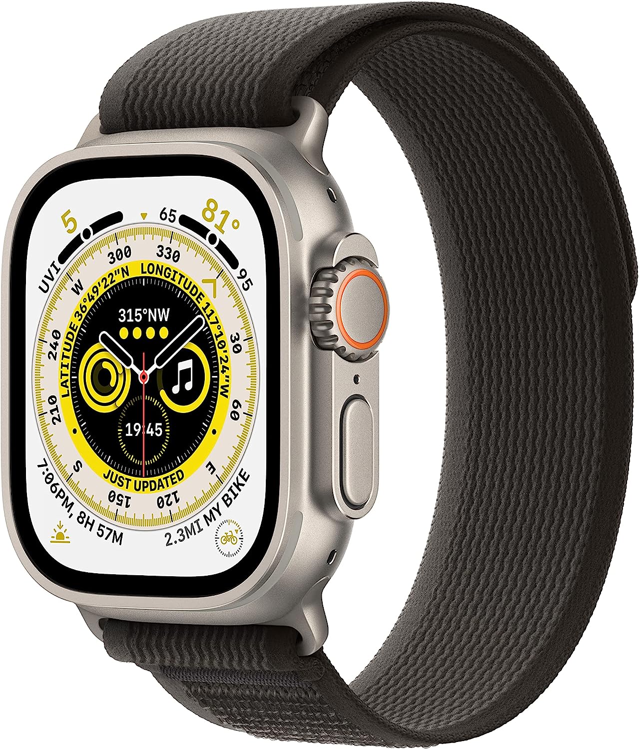Apple Watch Ultra (2022) 49mm GPS + Cellular - Titanium Case & Black/Gray Trail Loop S/M (Certified Refurbished)