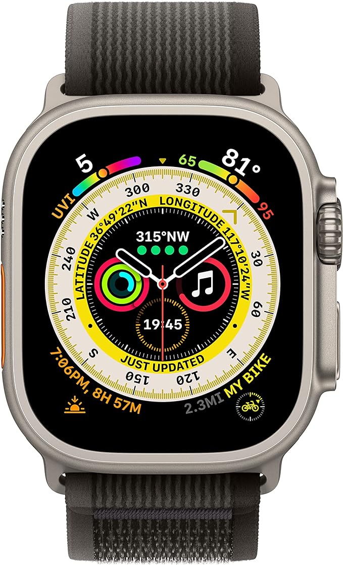 Apple Watch Ultra (GPS + LTE) 49mm Silver Titanium Case &amp; Black/Gray Trail Loop - S/M (Certified Refurbished)