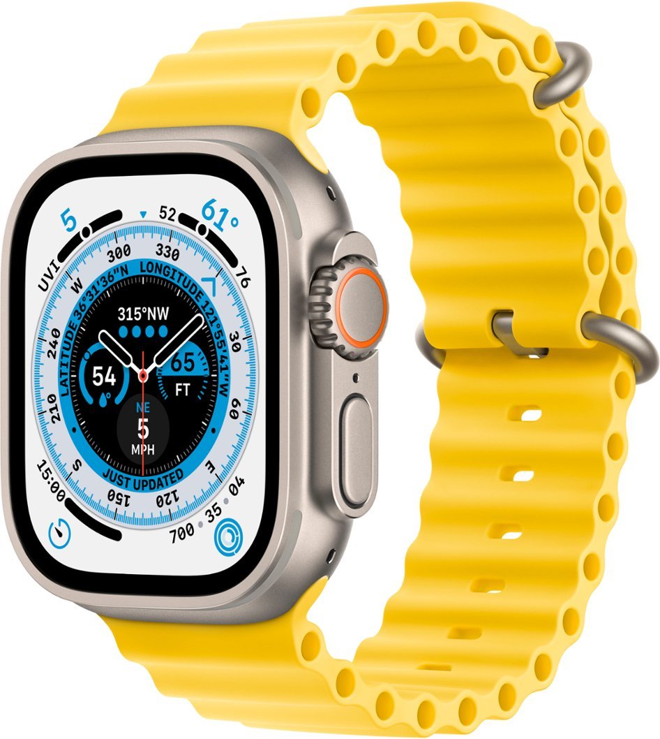 Apple Watch Ultra (GPS + LTE) 49mm Silver Titanium Case & Yellow Ocean Band (Refurbished)