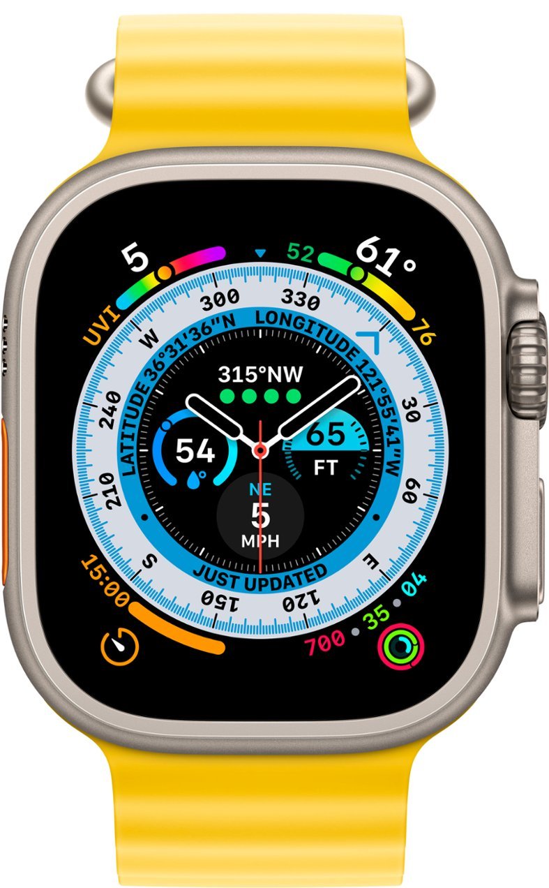 Apple Watch Ultra (GPS + LTE) 49mm Silver Titanium Case & Yellow Ocean Band (Refurbished)