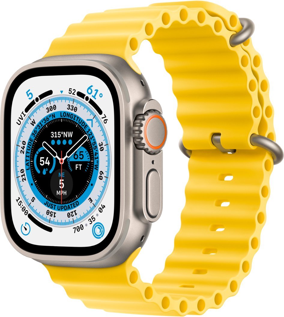 Apple Watch Ultra (GPS + LTE) 49mm Silver Titanium Case &amp; Yellow Ocean Band (Certified Refurbished)