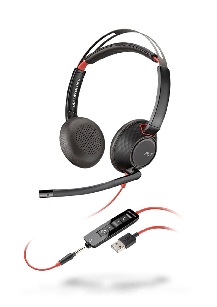 Plantronics Blackwire 5220 USB-A Wired Computer Headset with Boom Mic - Black (Certified Refurbished)