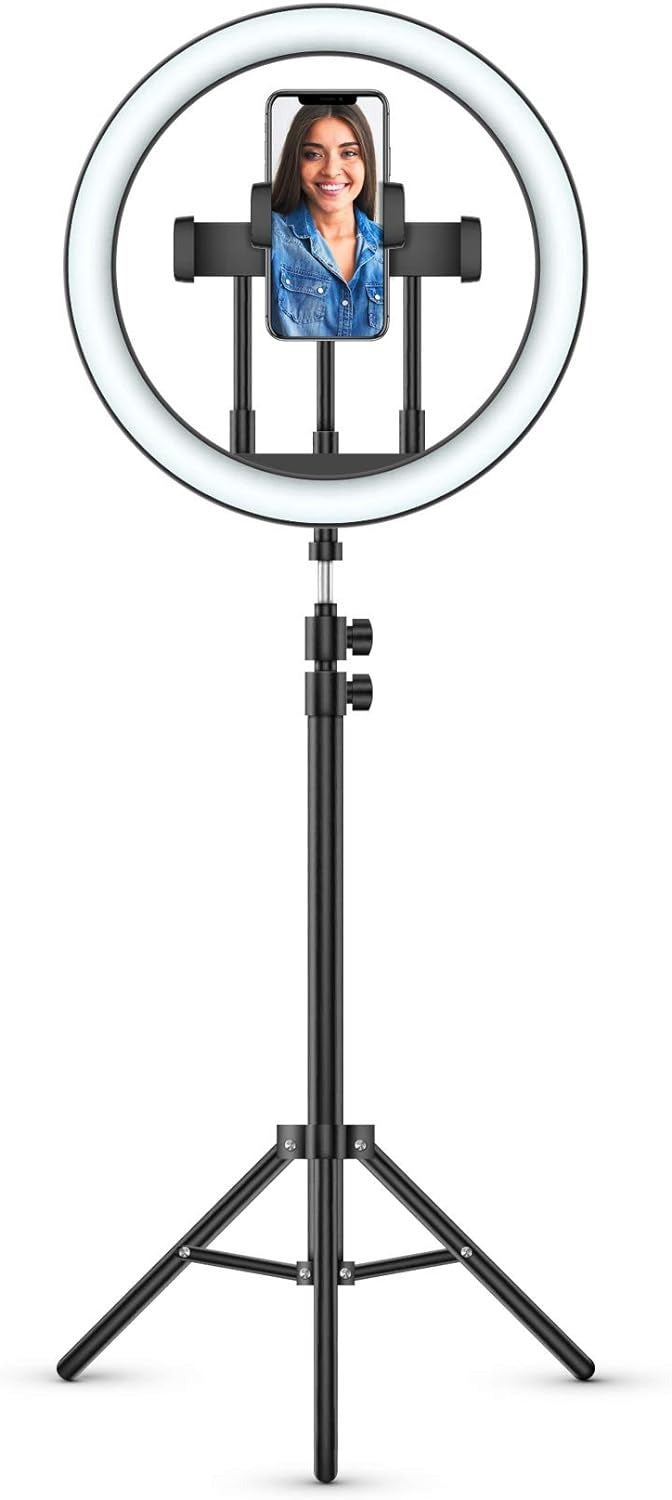 XQISIT 14-inch Selfie Ring Light Phone Stand with Tripod - Black (Certified Refurbished)