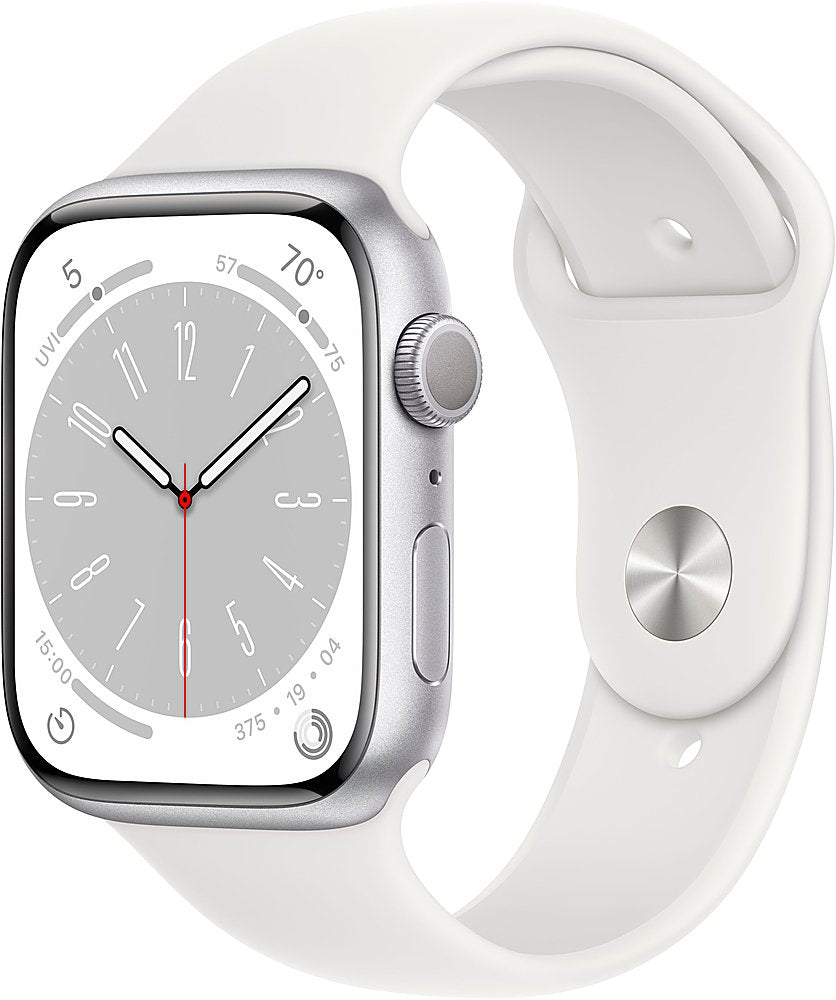 Apple Watch Series 8 (GPS) 45MM Silver Aluminum Case White Sport Band (Refurbished)