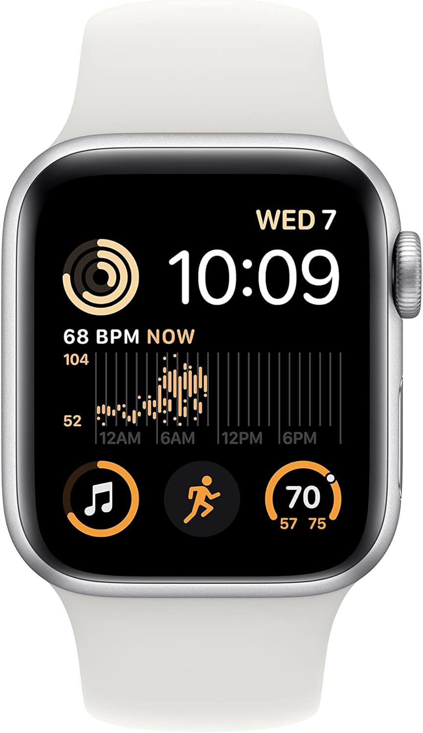 Apple Watch Series SE 2nd Gen (GPS) 40mm Silver Aluminum Case White Sport Band (Renewed)