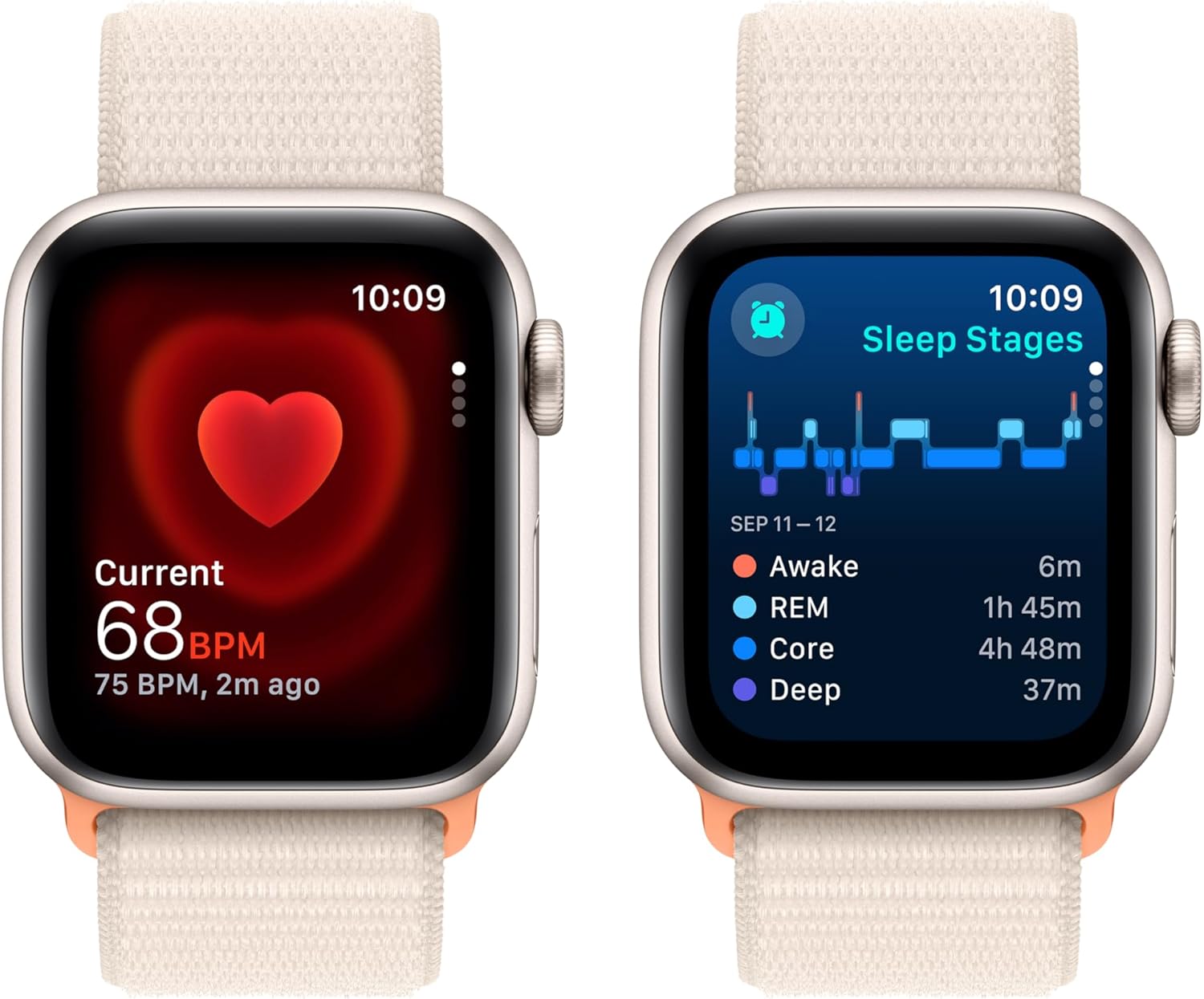 Apple Watch Series SE 2nd Gen (GPS) 40MM Starlight Aluminum Case Starlight Sport Loop (Renewed)