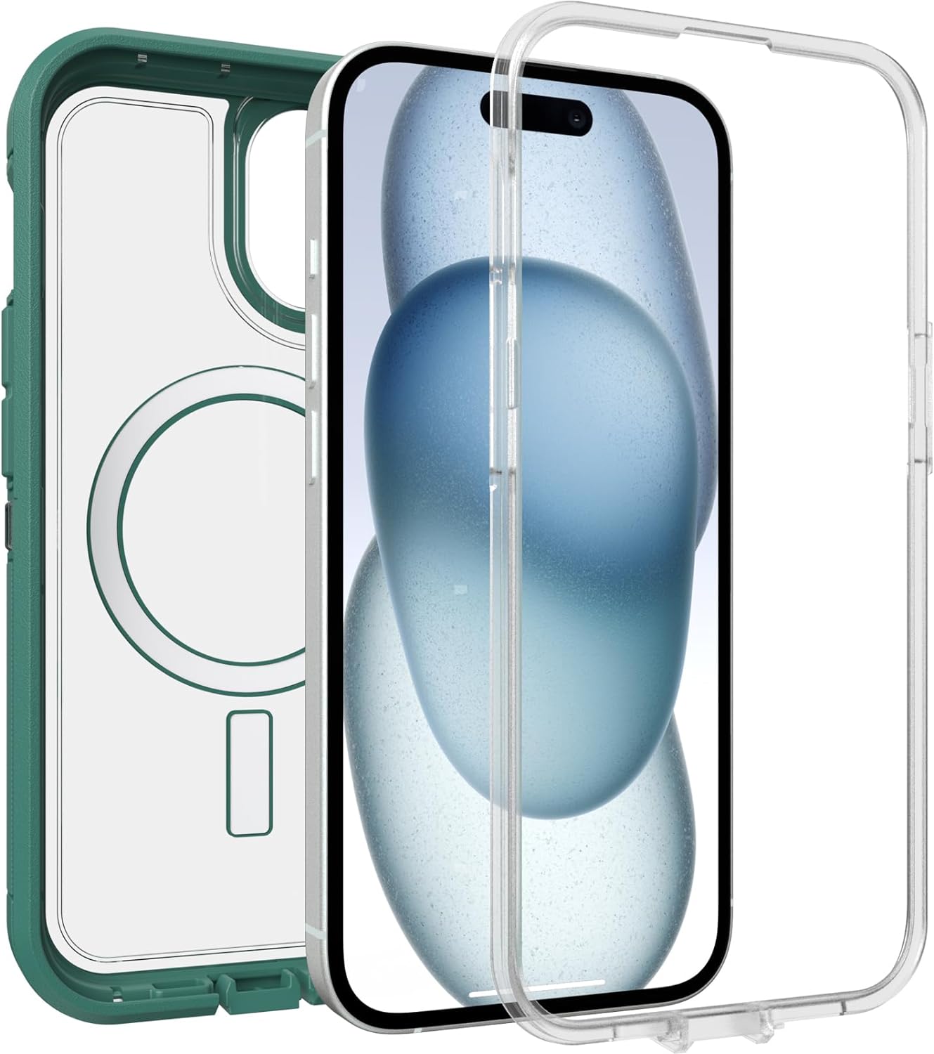 OtterBox DEFENDER SERIES XT Clear Case for iPhone 15 - Velvet Evergreen (Clear/Green) (Certified Refurbished)
