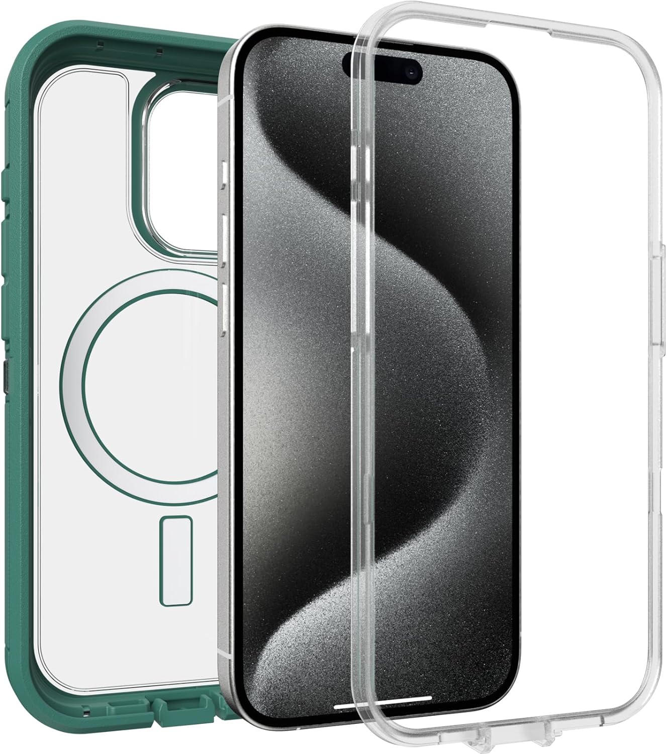 OtterBox DEFENDER SERIES XT Clear Case for iPhone 15 Pro Max - Velvet Evergreen (Clear / Green) (Certified Refurbished)