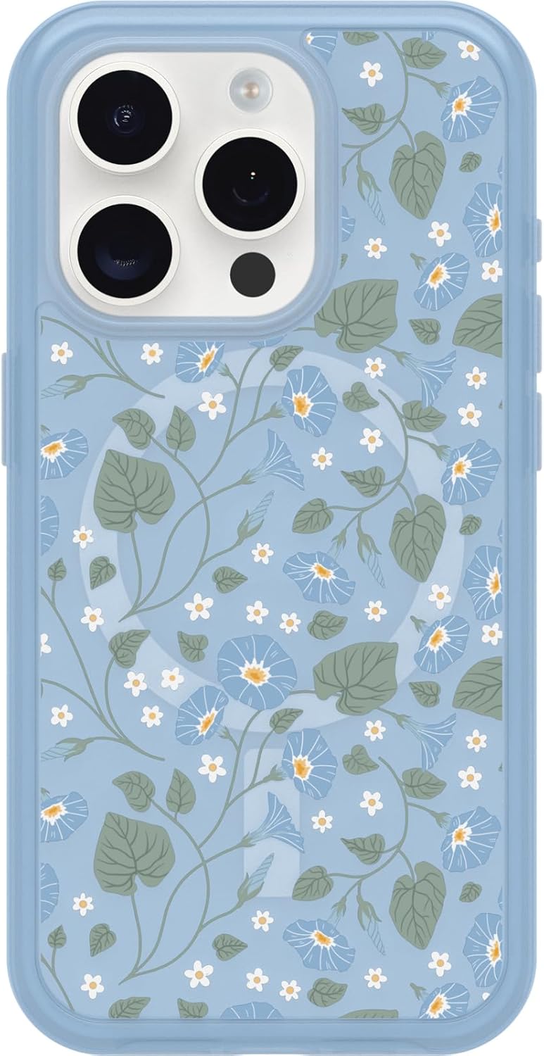 OtterBox SYMMETRY SERIES Clear Case for iPhone 15 Pro Max - Dawn Floral (Blue) (Certified Refurbished)