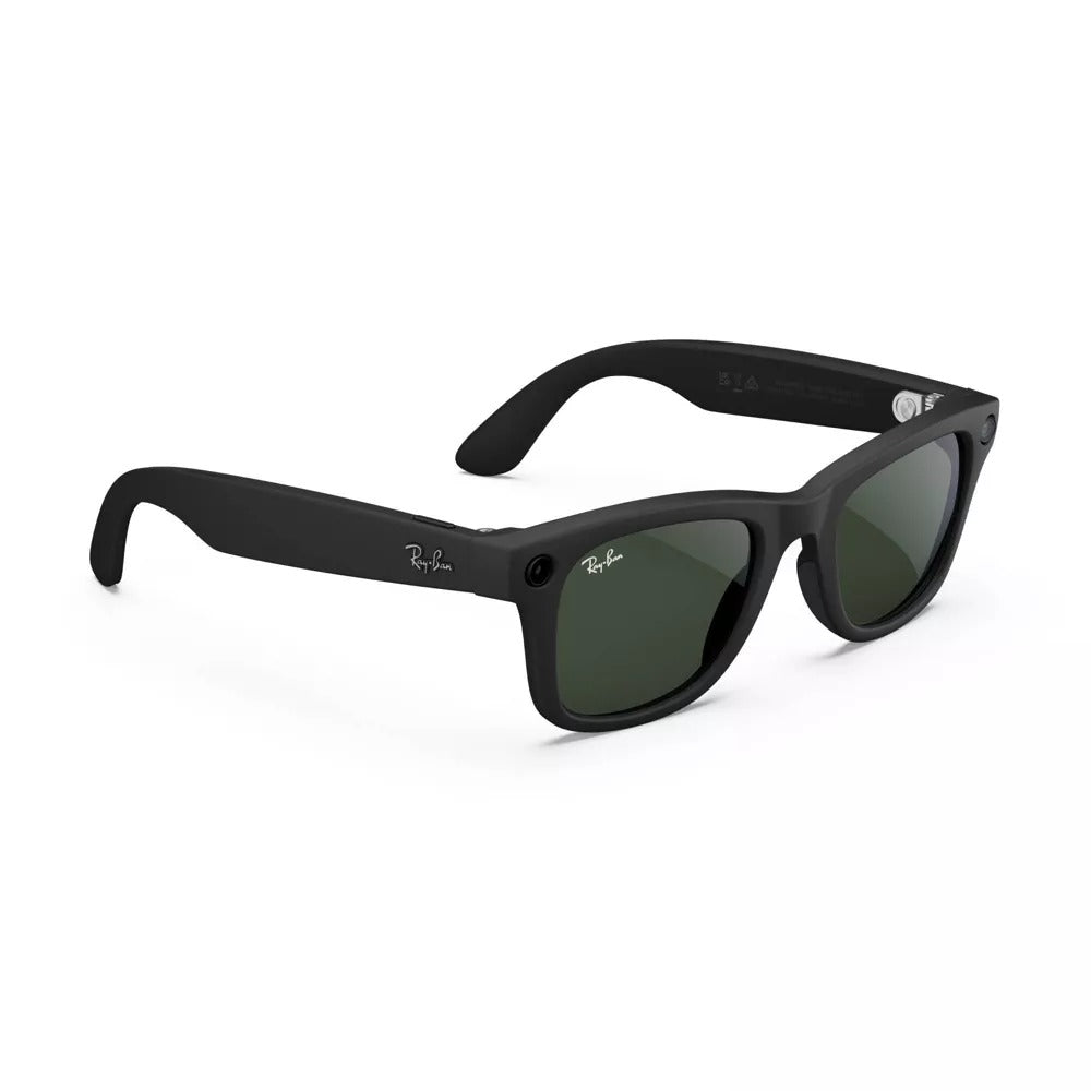 Ray-Ban Meta Wayfarer Matte Black AI Regular Glasses with Clear to Graphite Green (Renewed)
