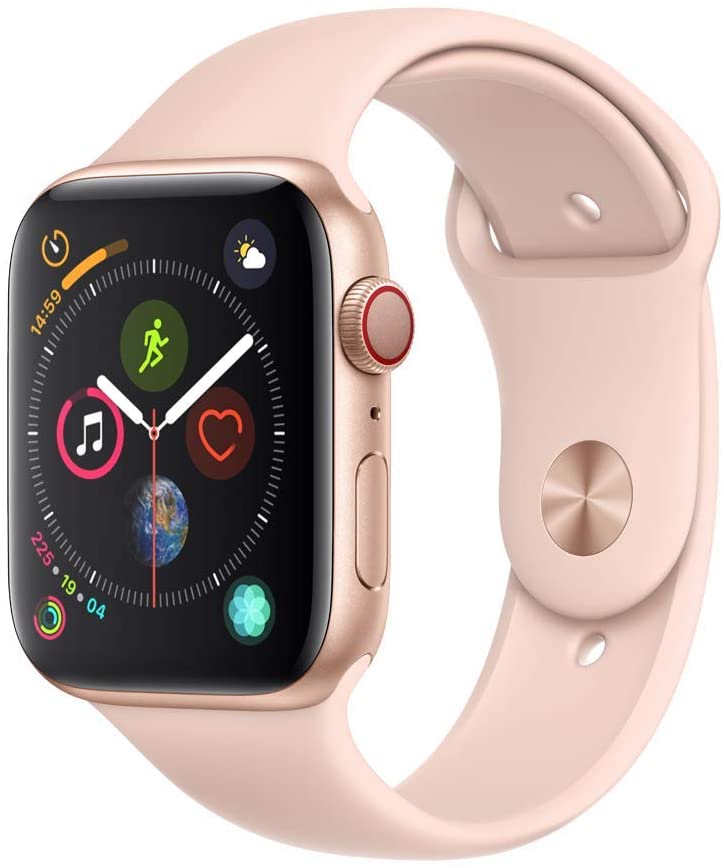 Apple Watch Series 4 (GPS + LTE) 44mm Gold Aluminum Case & Pink Sand Sport Band (Renewed)