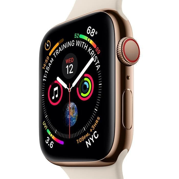 Apple Watch Series 4 (GPS + LTE) 44mm Gold Stainless Steel Case & Stone Sport Band (Renewed)