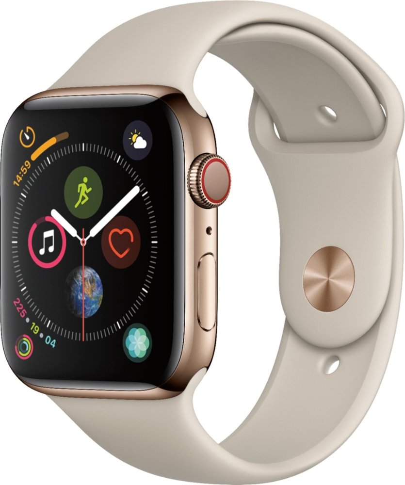 Apple Watch Series 4 (GPS + LTE) 44mm Gold Stainless Steel Case & Stone Sport Band (Renewed)