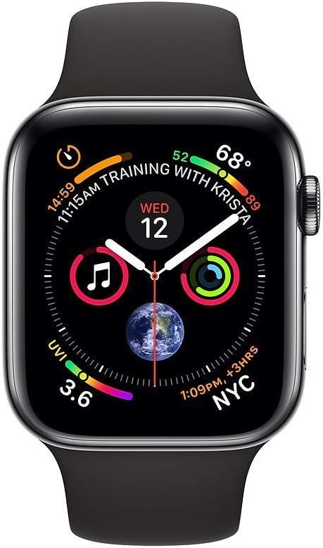 Apple Watch Series 4 (2018) 44mm GPS + Cellular - Black Stainless Steel Case & Black Sport Band (Certified Refurbished)