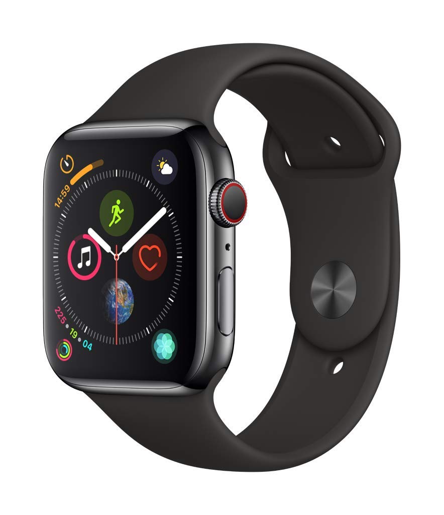 Apple Watch Series 4 (GPS + LTE) 44mm Black Stainless Steel Case & Black Sport Band (Renewed)