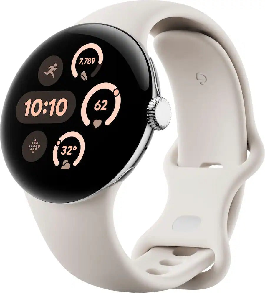 Google Pixel Watch 3 (GPS+LTE) 41MM Polished Silver Aluminum Porcelain Active Band (Pre-Owned)