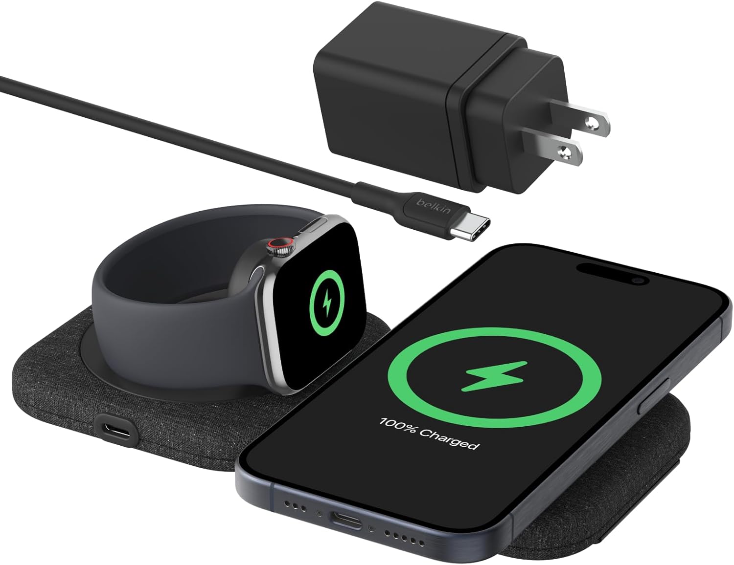 Belkin BoostCharge Pro 2-in-1 Magnetic Charging Travel Pad - Black (Renewed)