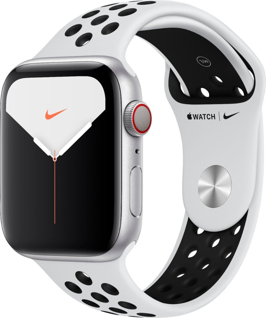 Apple Watch Nike+ Series 5 (2019) 44mm GPS + Cellular - Silver Case Pure Platinum & Black Nike Sport Band (New)