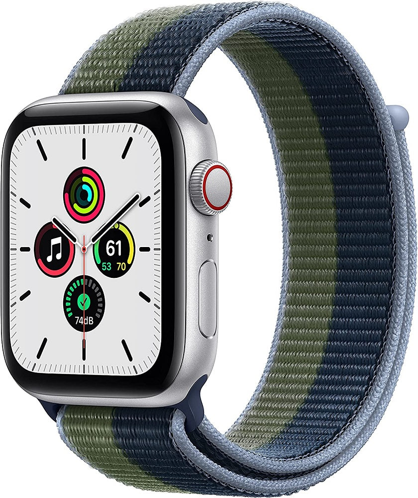 Apple Watch Series SE 1st Gen (2020) 40mm GPS + Cellular - Silver Case & Abyss Blue/Moss Sport Loop (New)