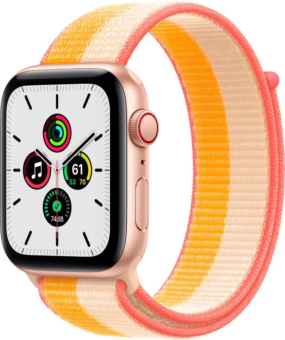 Apple Watch Series SE 1st Gen (2020) 44mm GPS + Cellular - Gold Aluminum Case Maize & White Sport Loop (New)